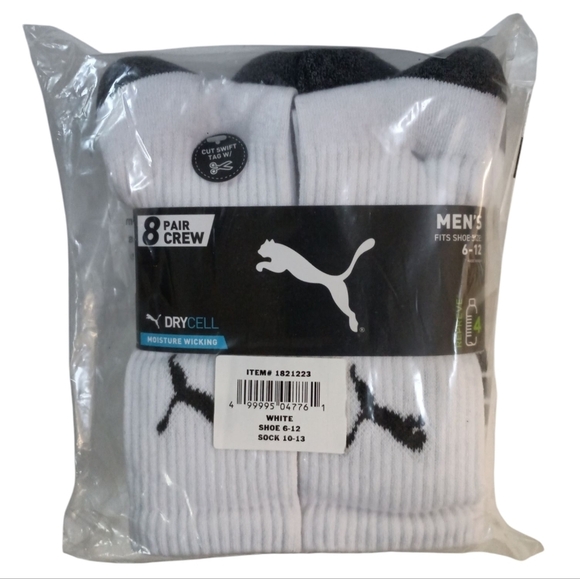 Puma Other - PUMA Mens Crew Sock 8 Pairs per Pack White Comfort Toe Cushioned Foot NWT